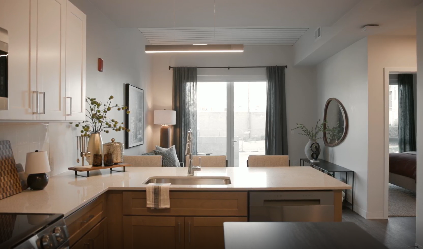 open concept kitchen facing dining area
