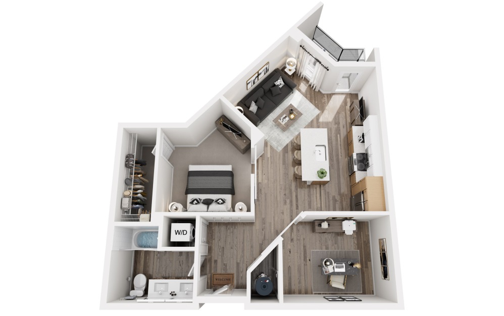 C1 - 1 bedroom floorplan layout with 1 bathroom and 838 square feet (3D)